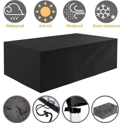 Housse de Meuble - Imperméable 242x162x100cm - Anti-UV, Vent, Pluie - Noir (1/4)