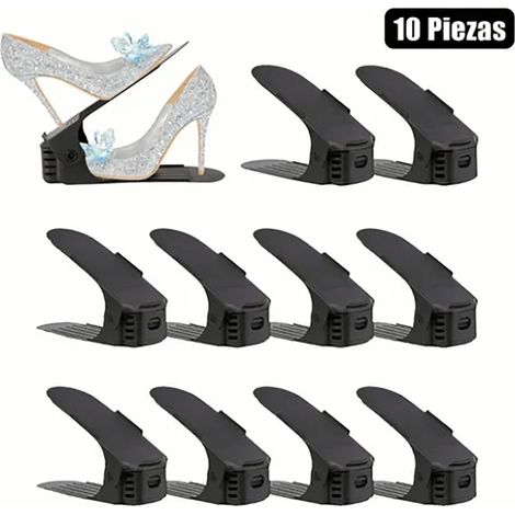 10 Pièces Support à Chaussures 3 Niveaux Ajustable DIY en Plastique Renforcé Noir (1/5)
