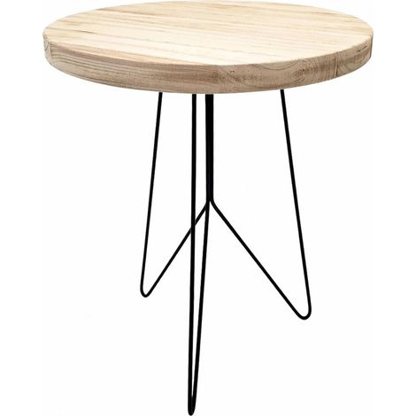 Table ronde bois naturel pieds métal noir élégance moderne - bois naturel et pieds noirs (1/3)