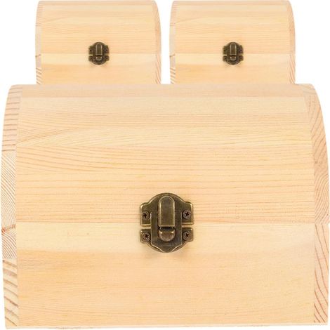 Set of 3 Small Wooden Boxes for Decorating with Lids, Smooth Surface, for DIY Crafts and Office Use, Wood and Alloy Material (1/5)