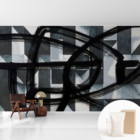 Tapete Vliestapete mit Kleber- abwaschbar - Raumgestaltung Schlafzimmer Wohnzimmer Tapete Ausdrucksstarke Geometrie 416x254 cm (1/5)