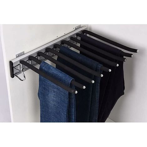 Porte-pantalon extensible, porte-pantalon, porte-pantalon, 9 foulards, rail de suspension, pantalon extensible pour armoire de 48 cm (montage côté gauche), (1/5)