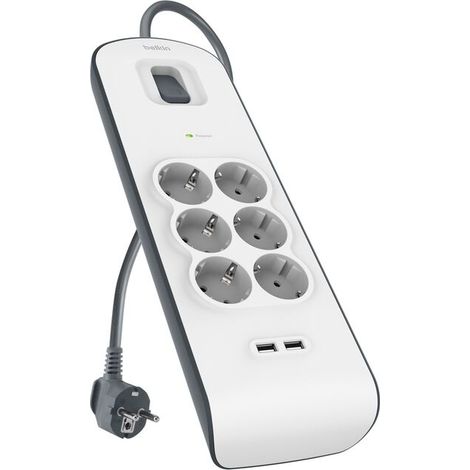 REGLETA 6 ENCHUFES Y 2 USBA CABLE2M