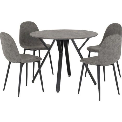 Athens Round Dining Set - Concrete Effect/Black/Grey Faux Leather (1/5)