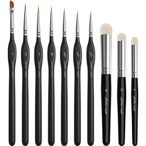 Lot de 10 pinceaux de détail fins avec pinceau sec, pour peinture artistique, maquettes, acrylique, aquarelle, miniatures, huile, figurines (1/5)