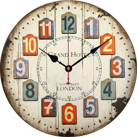 royaluxe - Horloge murale rétro en bois silencieuse imitation grain de bois série , S1 , 34234cm, (1/4)