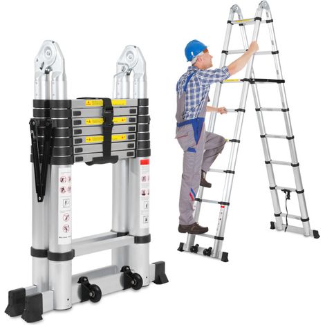 SWANEW Scala telescopica multifunzione in alluminio Scala pieghevole portatile 5M (2,5M+2,5M) (1/5)