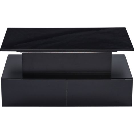 Mesa de centro negra brillante con luces LED, 4 cajones y superficie extraíble 90x55x41 cm MODENUIT (1/5)