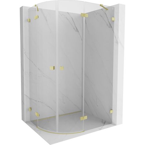 Mexen Lunar Duschkabine halbrund Schwenktür rechts 90 x 80 cm, transparent, gebürstet gold - 833-090P-080L-55-00 (1/5)