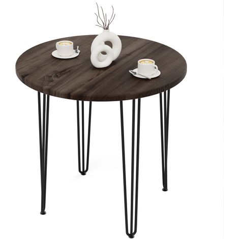 Tisch rund 80 cm Stärke: 28mm, Farbe: Ebenholz, Beine: Schwarz