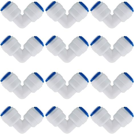 12-teiliges Zubehörset für Umkehrosmose-Wasserfilter: 1/4-Zoll-90°-Winkel-Schnellkupplungen für Wasserleitungen und Kühlschrankschläuche