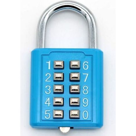 Stainless steel padlock with 10-digit combination for password locking (blue), keyless for sports grounds and locker rooms (1/5)