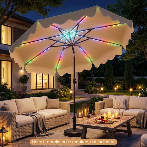 Pour vos soirées en extérieur, éclairage d'ambiance avec parasol de jardin beige, 12 modes LED et recharge solaire/Type-C (1/5)