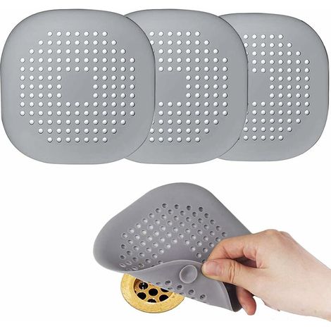 Hair Catcher, Silicone Filter Shower Stopper with Suction Cup Drain Covers, Easy to Install and Clean Suit for Bathroom Bathtub and Kitchen 3 Pack (Grey)