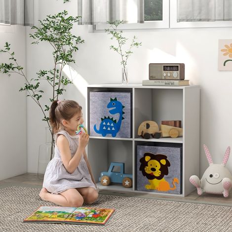 Meuble de rangement enfant avec 2 bacs de stockage, bibliothèque pour chambre d'enfant, étagère à jouets blanche et grise, dimensions 61,8 x 29,9 x 61,8 cm (1/5)