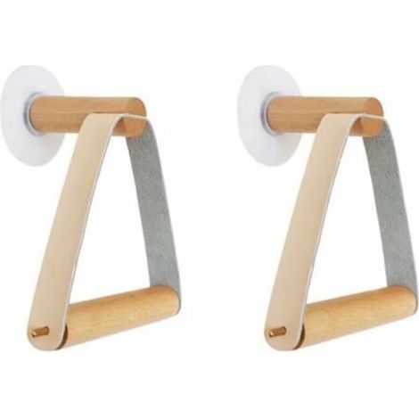 Wandmontierter Toilettenpapierhalter aus Holz und Leder, kein Bohren erforderlich, für Wohnzimmer, Schlafzimmer und Badezimmer. 2er-Set. - Crezuo (1/4)