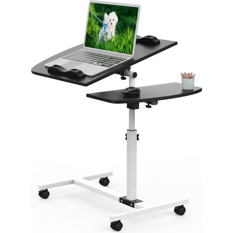 Haloyo® Table pour ordinateur à roulettes, Table de Lit, Bureau assis debout Haut Réglable, pour Ordinateur, Soins Médicaux, Café, 60x40x61.5-96.5cm, noir (1/5)