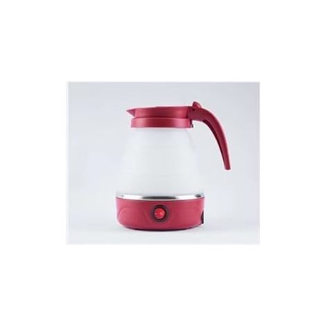Bouilloire pliable 0,6 l, 750 W, avec fond en acier inoxydable, bouilloire de camping en silicone, avec arrêt automatique, portable pour la randonnée en plein air, multicolore (rouge) (1/3)