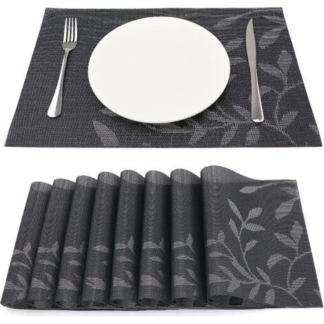 Lot de 8 Sets de Table Vinyle Résistant à l'usure à la Chaleur, Tissées pour Napperons de Cuisine 45 cm 30 cm, Feuilles Foncées (1/5)