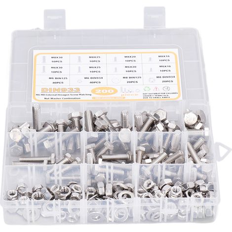 Ensemble de 200 pièces de vis hexagonales, rondelles et écrous, en acier inoxydable 304, pour vis à machines et réparation de meubles. (1/5)