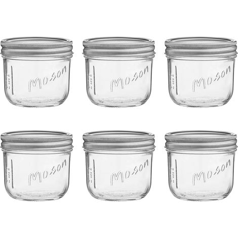 Tarros Mason clásicos con tapas herméticas, etiquetas y graduaciones - 473 ml (16 oz) - [Juego de 6] Tarros de vidrio herméticos para conservas