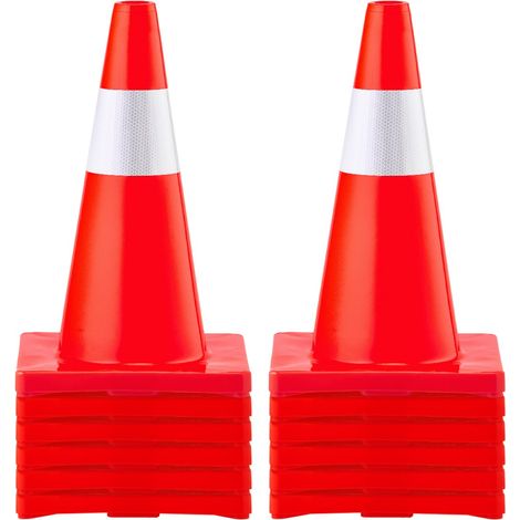 Cônes de sécurité routière 12 PCS Cônes de stationnement en PVC 45,7 cm avec 1 colliers réfléchissants 28 x 28 cm Base en PVC rouge pour les chantiers de construction de routes d'avertissement plus él (1/5)