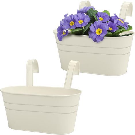 Pot Suspendu en Métal Beige (Lot de 2) - 27 x 12 cm - Jardiniere Suspendue avec Crochets Détachables - Suspension Plante Interieur, Jardin, Balcon & Clôture - Jardinières Décoratives (1/5)