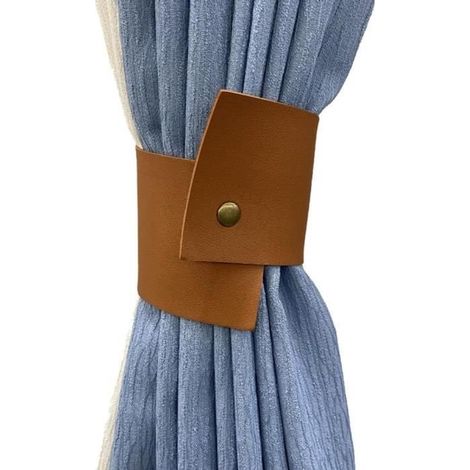 Vorhängeraffhalter,
Set mit 2 klassischen Kunstleder-Raffhaltern – ohne Bohren – mit Schlaufe für Vorhänge, 35 x 8 cm, Braun