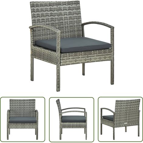 The Living Store Chaise de jardin avec coussin Résine tressée Gris - Chaises De Jardin - Chaises Extérieures - Mobilier De Jardin - Résine Tressée - Chaise Design (1/5)