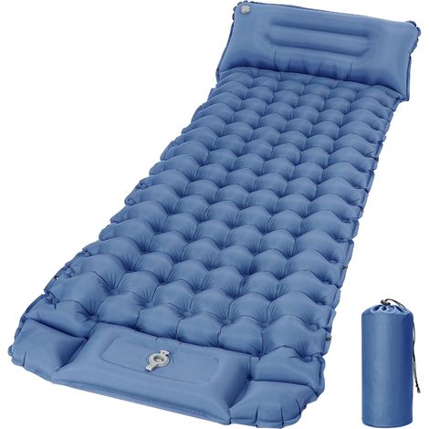 Colchón hinchable aislante para camping, ideal para la playa y senderismo. Bomba de pie integrada. Cómodo y fácil de transportar. Color: azul marino. (1/5)