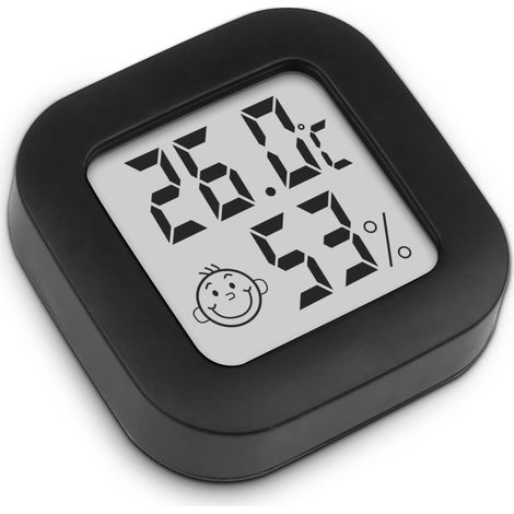 Termómetro/higrómetro digital de interior de alta precisión con indicador de nivel de confort (4,3 cm x 4,3 cm, negro, 1 unidad) (1/4)
