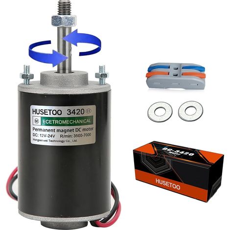 Moteur DC à couple élevé 12V/24V, projet de bricolage Moteur silencieux Moteur à aimant permanent avec connexion, moteur 30W CW/CCW 3500/7000RPM(émerillon fileté)