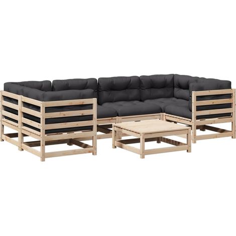 Maison Exclusive - Set de sofás jardín 7 pzas con cojines madera maciza pino (1/5)