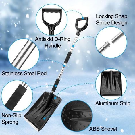 Ensemble de pelles à neige portables 3 en 1, pelle à neige avec pelle à glace et brosse à neige, manche en acier inoxydable (noir) (1/3)