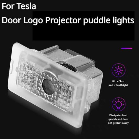 (Bleu 5e génération, lot de 4) Projecteur de logo de porte Tesla, éclairage de seuil, éclairage intérieur, compatible avec Tesla Model 3/Y/S/X 2023, nouveaux accessoires d'éclairage d'accueil pour véh (1/5)