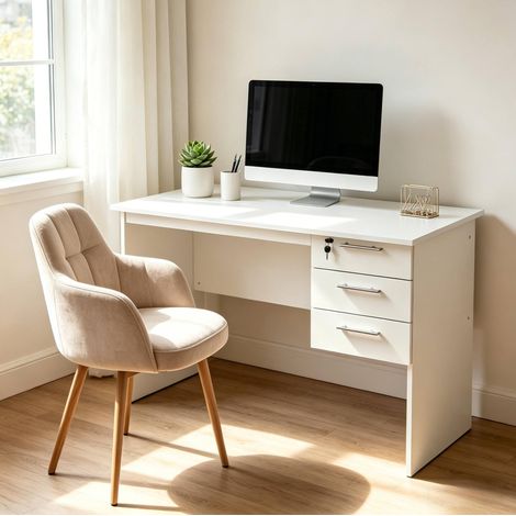 Schreibtisch mit 3 Schubladen 120x75x60 cm Weiß OKMYHOME (1/5)