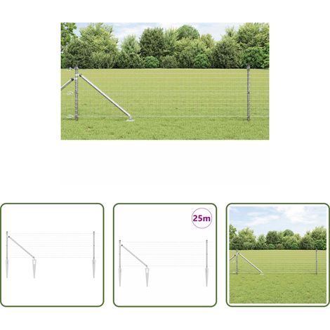 vidaXL Stahlzaun - Zaun mit Pfosten Silber 0,4 x 25 m Stahl (1/5)