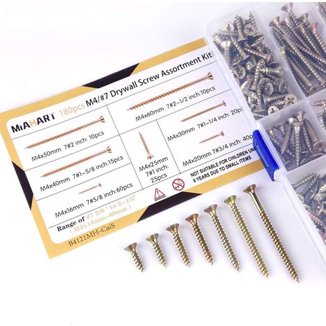 180 galvanized M4 self-drilling screws with a fine point for plasterboard, drywall and wooden furniture – corrosion-resistant, quick and permanent fastening, for DIY enthusiasts and professionals--DTE