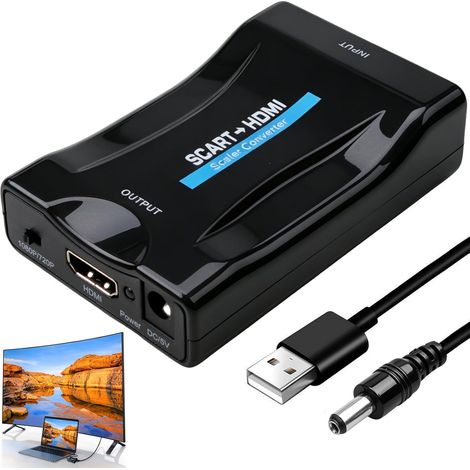 Convertisseur Peritel vers HDMI avec Câble USB 720p/1080p Adaptateur Péritel vers HDMI Plug and Play pour TV Moniteur Projecteur, Peritel HDMI pour DVD VHS Xbox PS3 Wii Blu Ray VCR