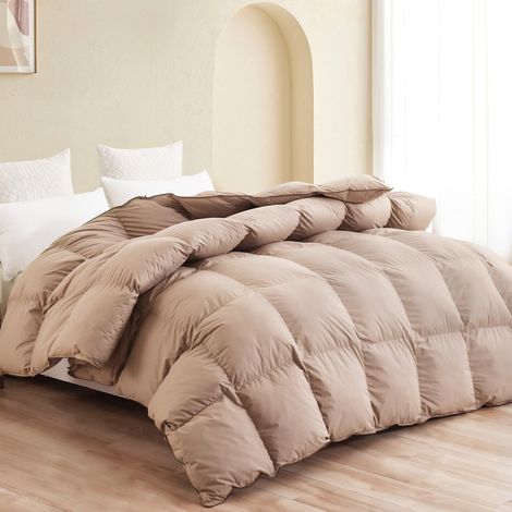 Couette en Duvet pour Toutes Les Saisons avec Tissu en Coton mélangé, Poids de Remplissage de 1 048,9 g – Literie Design boîte à cloisons 3D (Kaki, 228,6 x 228,6 cm) (1/5)