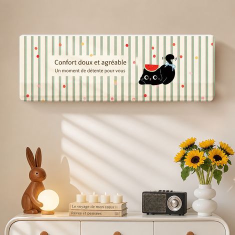 Housse de climatiseur mural en tissu motif chat noir vert vert 120 g – Livraison gratuite