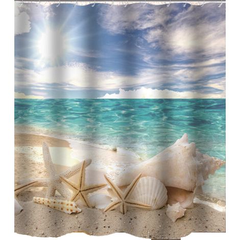 Duschvorhang aus Polyester, 180 x 200 cm, schimmelresistent, waschbar, wasserdicht, maritimer Stil, 12 C-Haken, Badezimmer, Zuhause, Badewanne, Duschkabine, Familie, Hotel, Farbe (1/5)