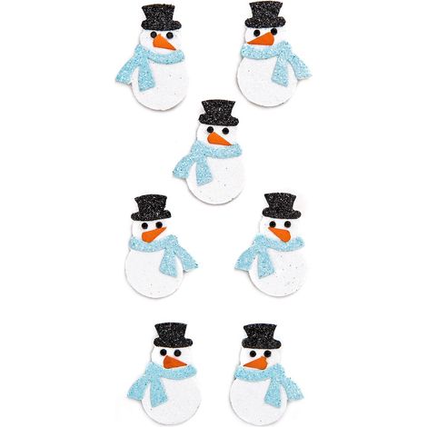Autocollants 3D à paillettes BONHOMMES DE NEIGE Noël 7 pièces.