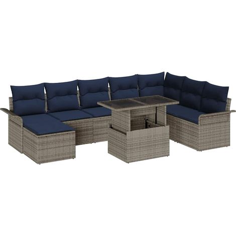 Gartensofa-set mit Kissen 9 pcs Grau Poly-Rattan vidaXL