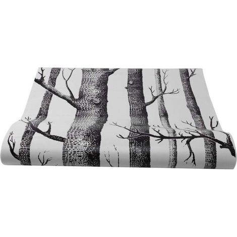 Papier Peint Arbre de Bouleau Blanc Noir pour Chambre à Coucher Design Moderne Salon Rouleau Bois ForêT Rustique-Crezuo (1/4)