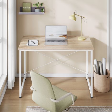 WOLTU Schreibtisch, Computertisch Bürotisch mit Metallgestell, Arbeitstisch PC Schreibtisch, für Büro Homeoffice Arbeitszimmer Schlafzimmer, aus Holzwerkstoff, 100x50 cm, Heller Eiche+Weiß (1/5)