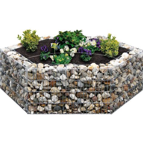 bellissa Gabionen Hochbeet 6-Eck 135x120x40 cm + Trennfolie Gabione Blumenbeet (1/4)