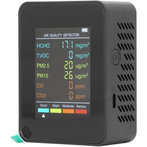 Monitor portatile della qualità dell'aria con schermo LCD retroilluminato, rilevatore di CO2 TVOC HCHO PM2.5 PM10 con allarme, nero, da (1/4)