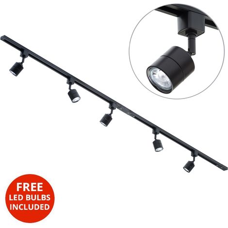 Litecraft 2M Kitchen Track Light With 5 Soho Fixture & LED Bulbs - Black (1/3)