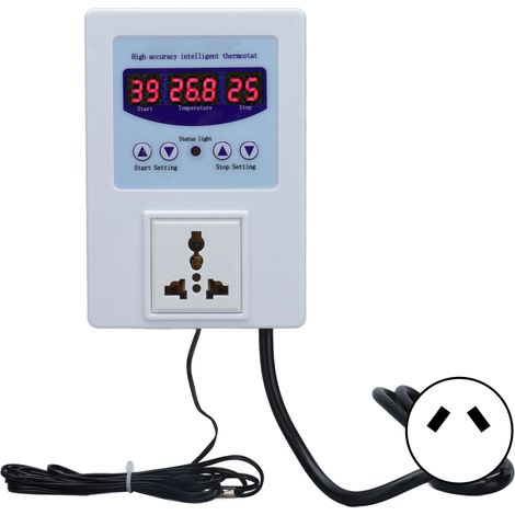Temperature Controller Digital Display Thermostat Temp Regulator with Sensor AC110‑240VAU Plug White